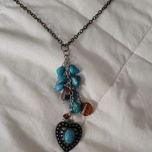 Turquoise drop heart bronze necklace